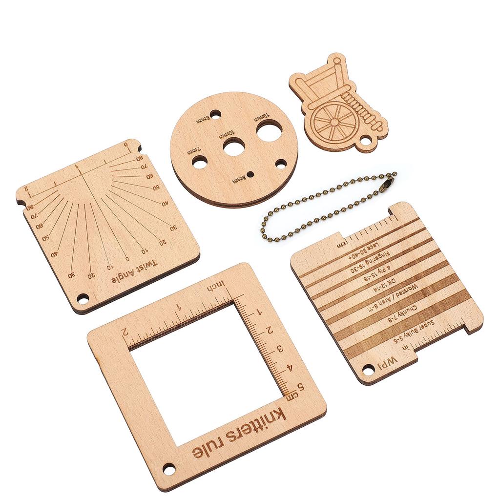 Measuring Ruler Set Yarn Length Density Angle Gauge Wooden Round Punching Ruler for Knitting Projects