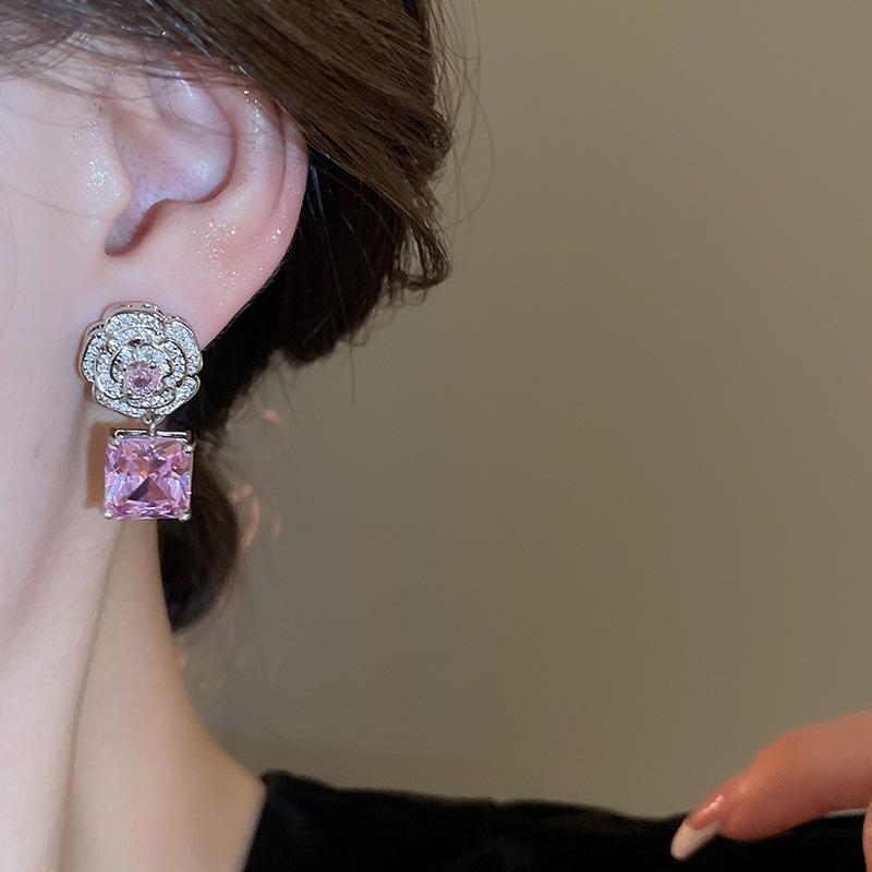 Słodki Zestaw Naszyjnik & Kolczyki z Cyrkoniami w Stylu Koreańskim dla Kobiet - Łańcuszek na Obojczyk, Lekki Luksusowy Styl Dworski