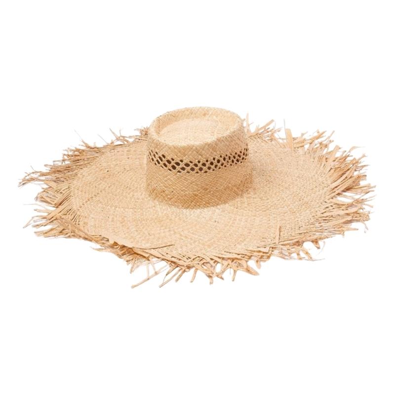 Elegant Raffia Sun Hat With Adjustable Size And Breathable Open Weaving For Beach Vacation Outdoor Activity Travel Gear