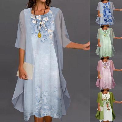 2024 Summer Women's Floral Print Slim Fit Two-Piece Dress