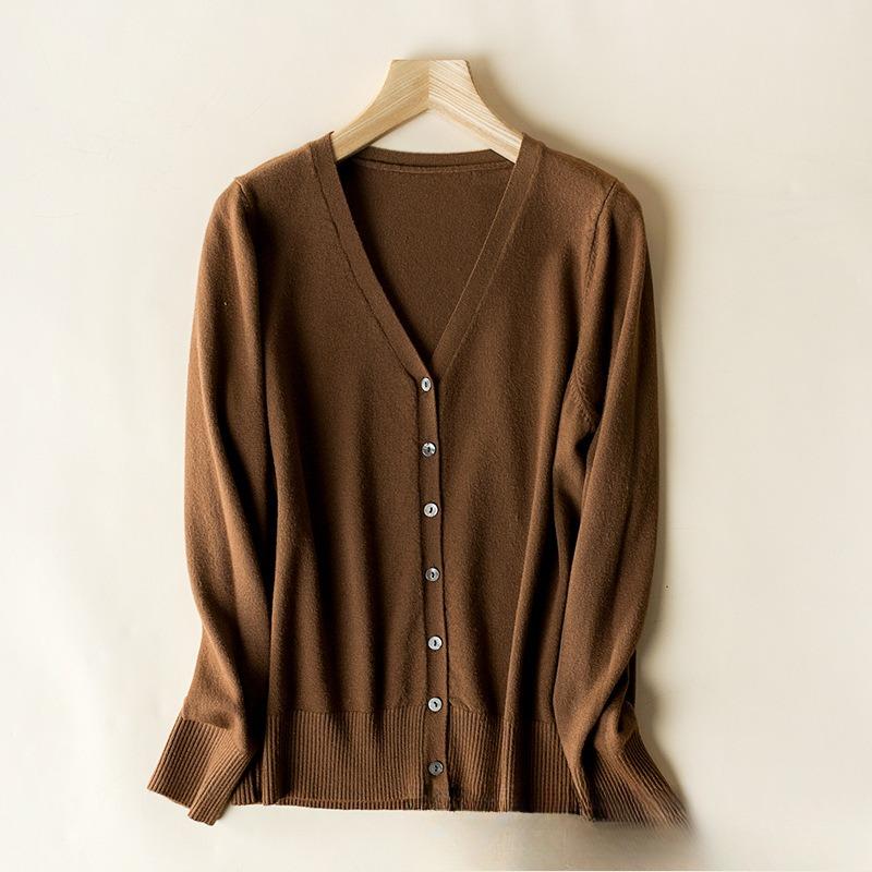 Women's Solid Color Fashion V-neck High-end Knitted Cardigan Short Style, 2025 Spring and Autumn New Women's Korean Long-sleeved Top