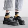 thick-soled 3-hole small leather shoes women's low-top, genuine leather mirror round head patent leather student muffin bottom short boots
