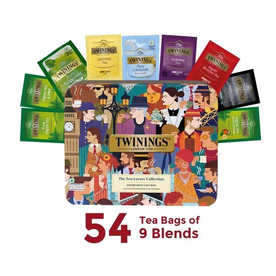 Twinings Kolekce milovníka čaje Sortiment Čajový dárkový set, Sáčky 54 ks, Set 9 příchutí čaje, Sáčky zeleného čaje, Černý čaj, Heřmánkový čaj
