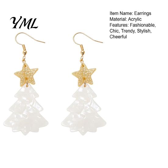 Christmas Party Fashion Accessories 1 Pair Tree Earrings, Glitter Acrylic Star Xmas Shape Decorative Earrings for Outfits Dangle Holiday Festive