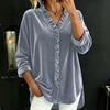 Women's Loose Fit V-Neck Blouse with Button Front and Ruffled Hem Long Sleeve Color Top for Casual Everyday Wear
