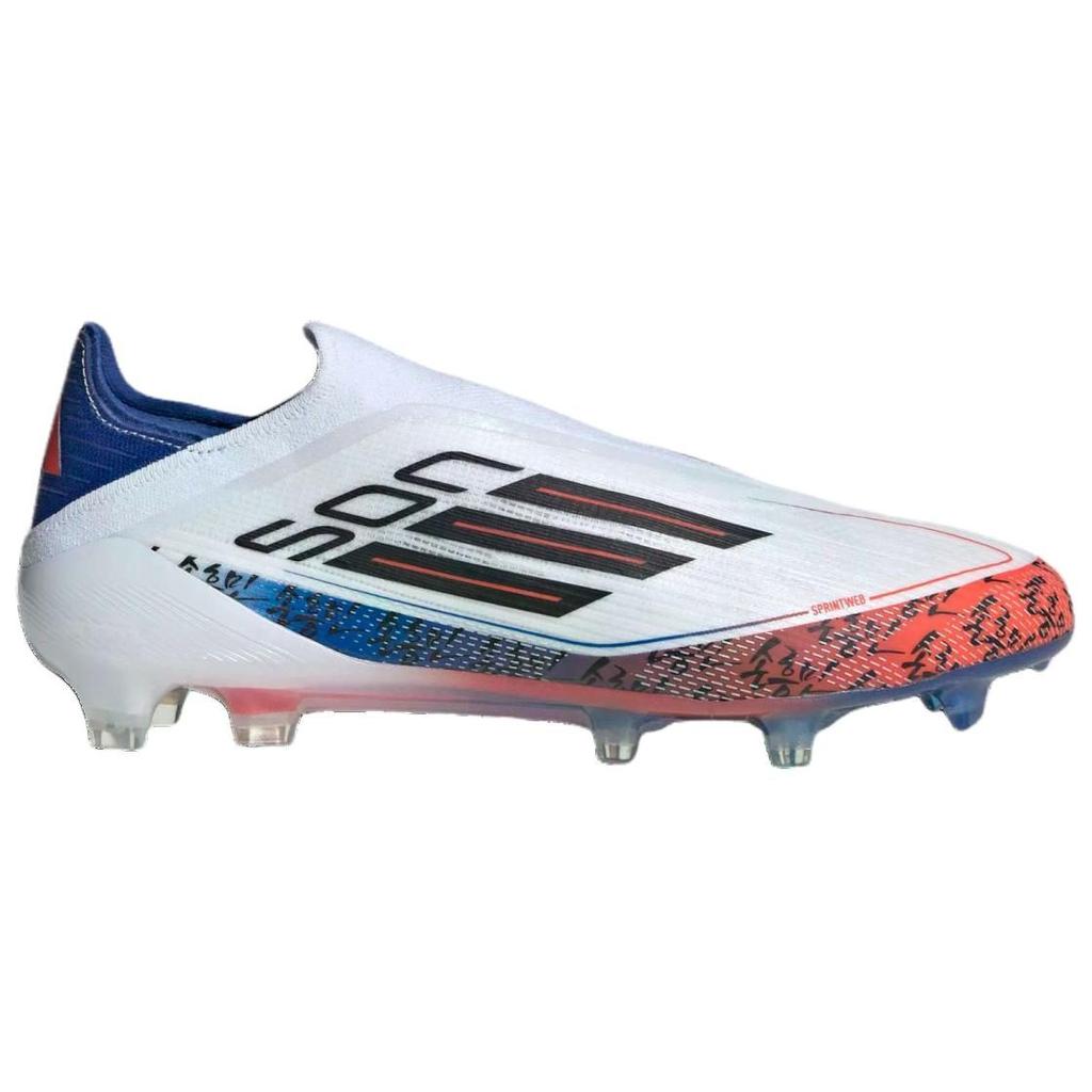 Adidas F50+ FG Firm Ground Natural Grass Abrasion Resistant Slip Resistant Soccer Shoes Unisex White Blue Red JQ5071