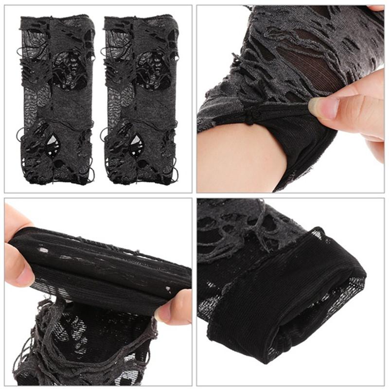 Gothic Black Fingerless Long Gloves Punk Hole Half-finger Glove Arm Warmer Beggar Cosplay Halloween Costume Accessories