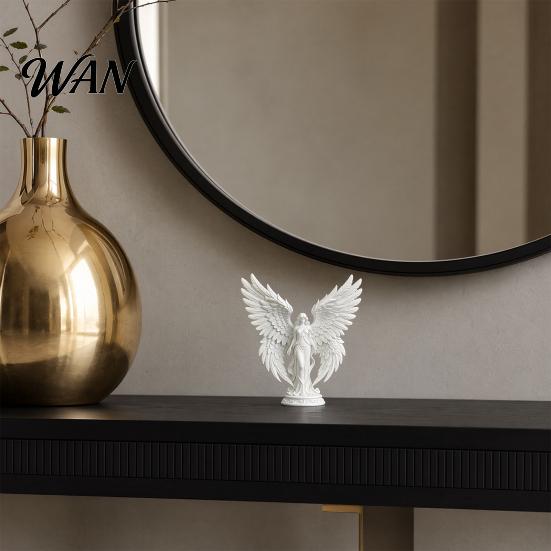 Office Desk Angel Statue 3D Printed Figurine with Large Wings, White Matte Statue, Decoration Aesthetic Minimalist Sculpture for Home Desktop