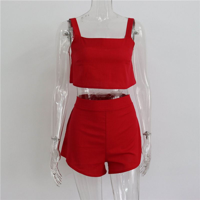 

Fashion Vest Shorts Set Sling Red L