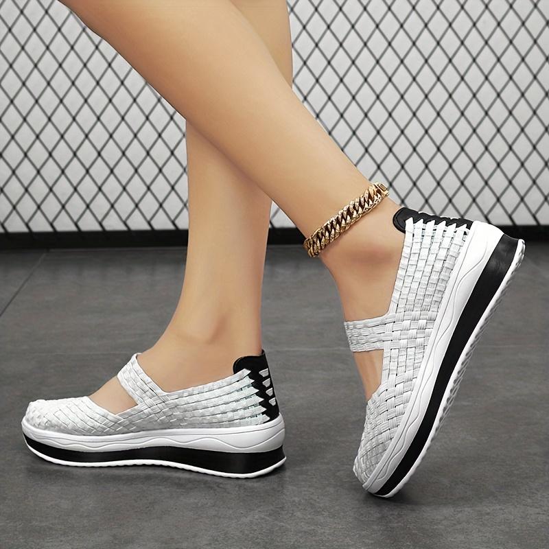Women'S Fashion Casual Hand-woven Shoes, Solid Color, Low Top, Slip-on, Plain Toe, Summer Season,Fabric Insole, No Printing,