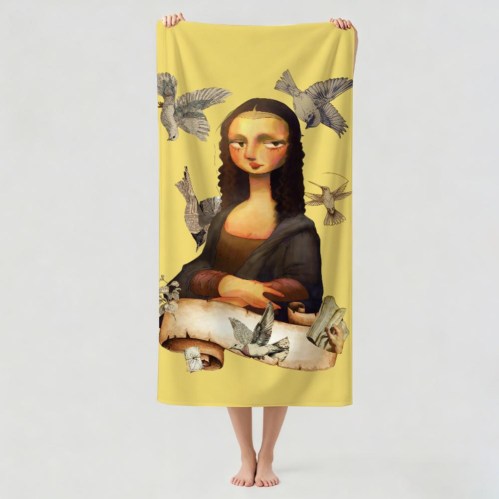 Oil painting  L-Leonardo D-Da Vinci M-Mona Lisa Towel Drying Bath Towel Applicable To Light Swimming Camping Yoga Beach Out