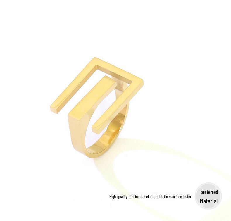 Quadratischer Indexring aus Titanstahl - Modischer Europäischer Kaltstil für Damen, Schlichtes Design, Kleiner Schlichter Bandring