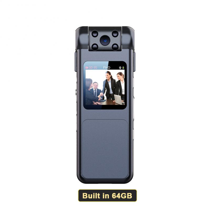 1080P HD Infrarot Nachtsicht Mini Kamera mit LED Bildschirm Kleiner Camcorder 180° Angel Bodycam Polizei Cam Fahrradkamera