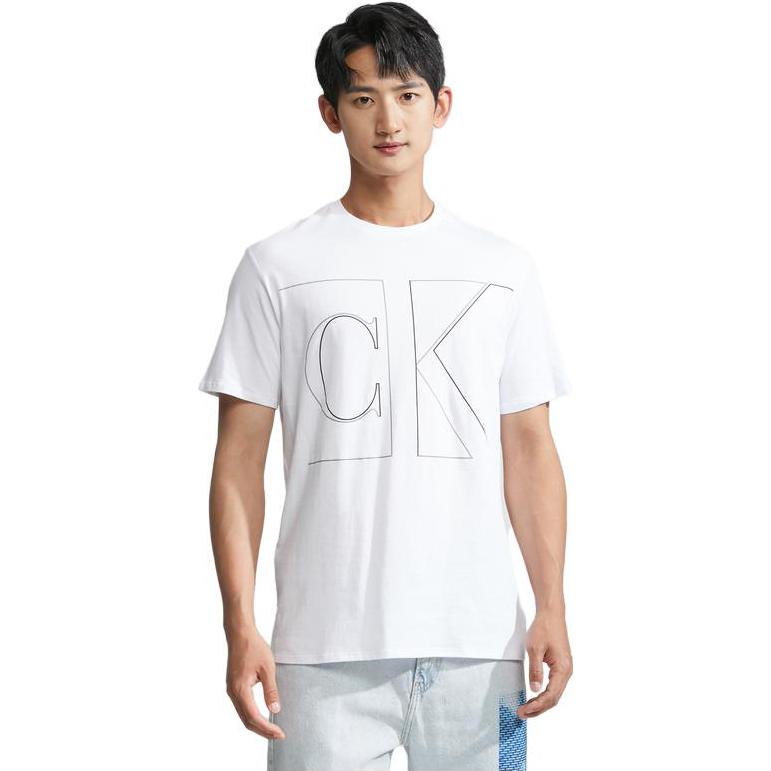 Calvin Klein Casual Minimalist Line Letter Print Cotton T-Shirt Men Tops Moonlight-White 40MC817-YAA