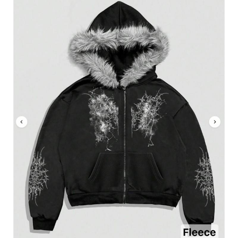 Mens Oversized Hooded Zip-Up Fleece Sweatshirt