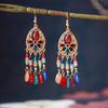 Ethnic Long Acrylic Water Drop Earrings for Women Retro Boho Gold Color Hollow Tassel Earrings Bijoux Femme Accessories