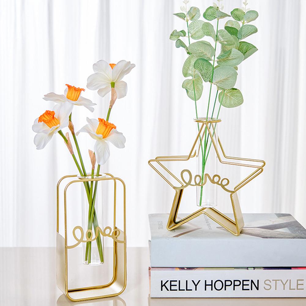 Vază Decorațiuni pentru casă Decor de cameră Vaze de flori din metal Suport de fier Sticlă Cameră de acasă Masă de sufragerie Hidroponică Decorativă Sticlă Living