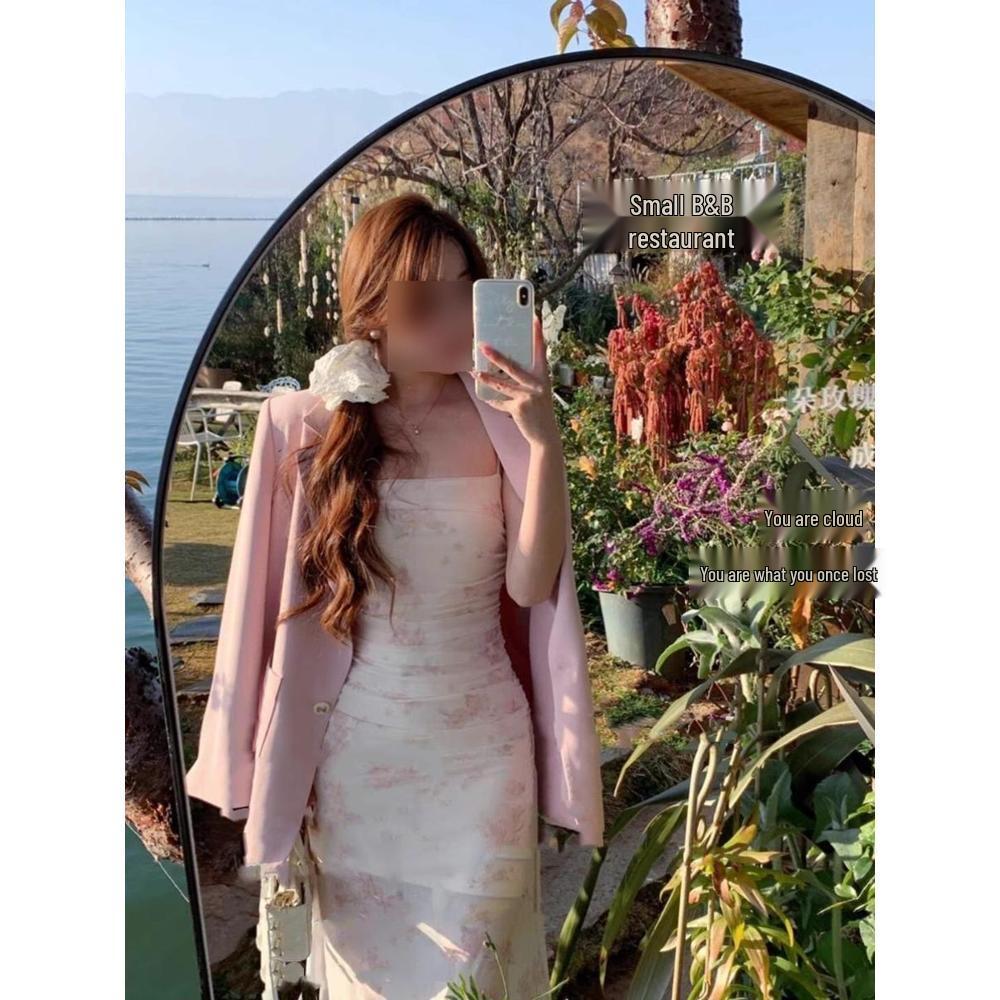 

Женский милый цветочный плиссированный топ-камезоль, платье «рыбий хвост»: Французский сказочный стиль, стройнящий, летняя одежда M (45-50 kg)