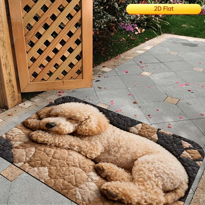 1Pcs Anti Fatigue Door Rugs, Curly-Haired Puppy Print Waterproof Non-Slip Thick Cushioned Door Mat Heavy Duty Comfort Standing Mat for Door
