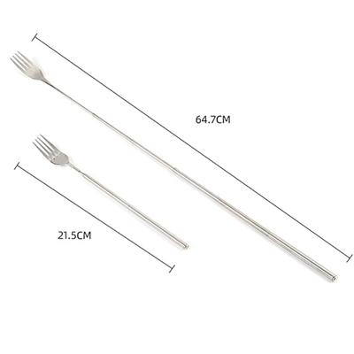 Forchetta telescopica estensibile in acciaio inossidabile argentato, forchetta da tavola, forchetta da dessert, forchetta da carne, forchetta da barbecue, forchetta da cucina, stoviglie, stoviglie