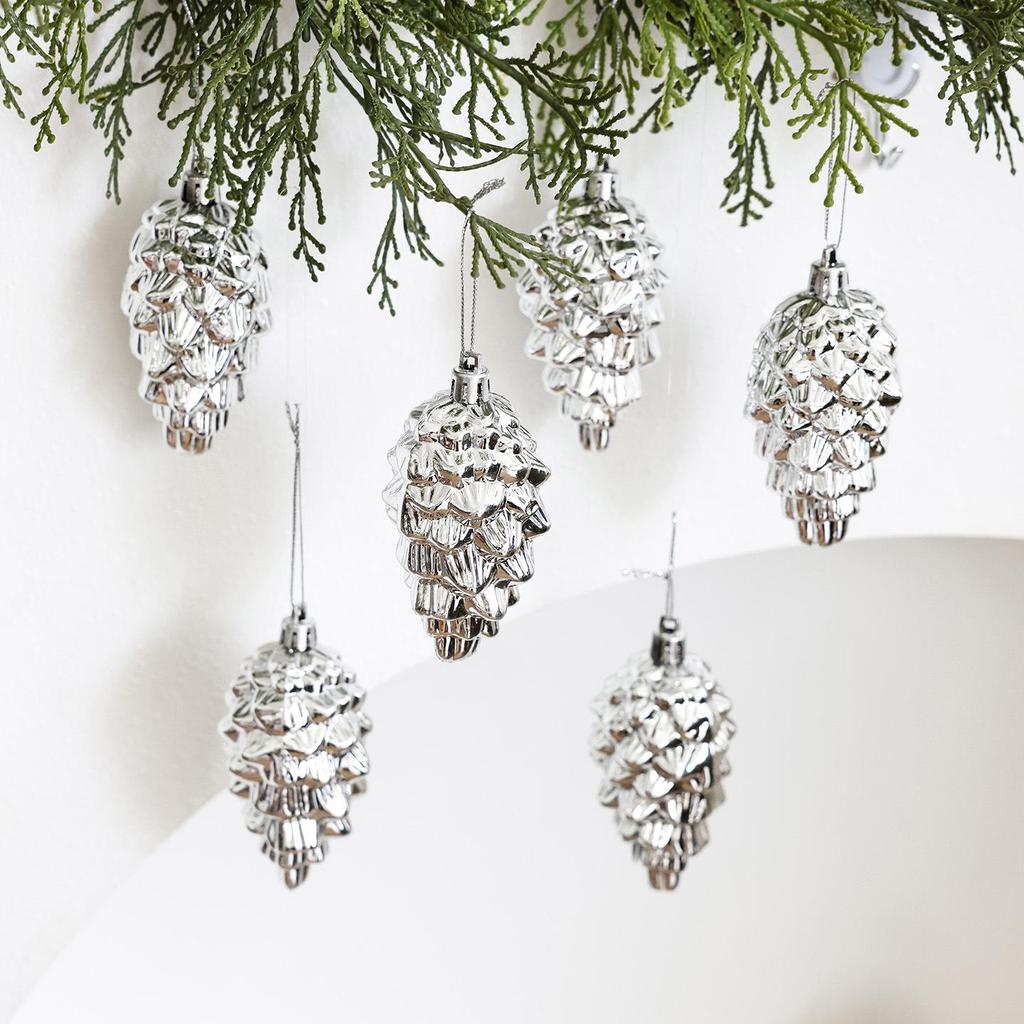 2026 Irregular Pinecone Charms: 6-Piece PVC Boxed Plastic Christmas Ornaments