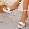 Pu Leather Super High Heels Sandals for Women Plus Size Ankle Buckle Chunky Platform Sandals Summer Thick Sole Non Slip Sandals