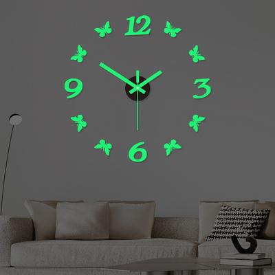 Kreative Leuchtende Uhr ohne Bohren von Löchern, Schmetterlings-Wanduhr für Wohnzimmer und Schlafzimmer, Heim-Wanduhr, Acryl-Stille Wanduhr