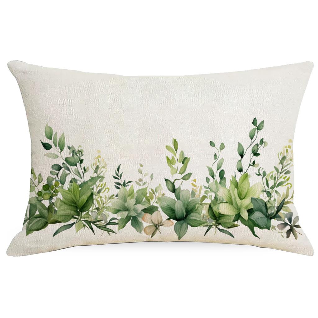 Green Plants and Green Flowers and Plants Series Linen Home Sofa Pillow Case Bedroom Pillow Single Side Print