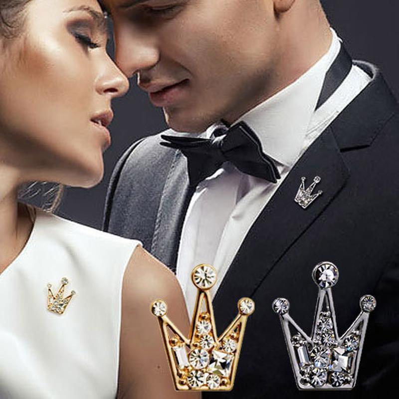Korean Version Diamond Studded Crown Brooch Vintage Hollowed Out Rhinestone Crown Collar Pin Suit Shirt Brooch Jewelry Accessory