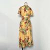Women Summer High Waist A Line Dress Ethnic Printed Short Sleeve Lace Up