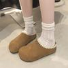 Lace Thick-soled Outer Wear Velvet Cotton Slippers 2025 Autumn New Casual One-pedal Lazy Bag Head Half Slippers