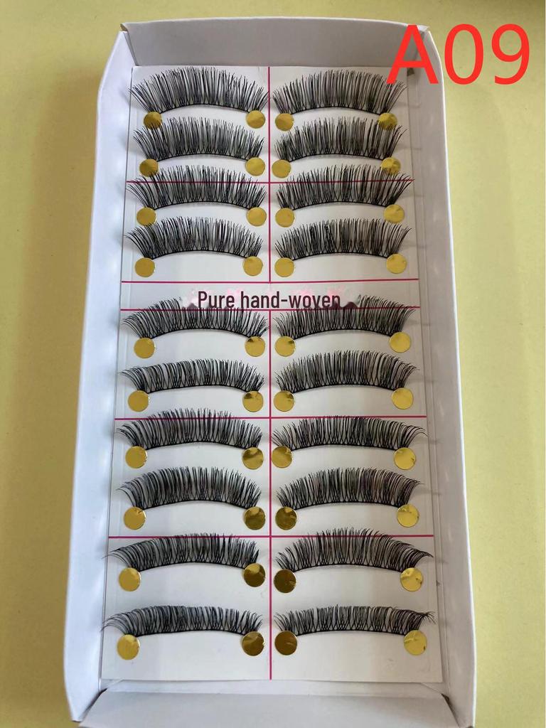 217 handgefertigte falsche Wimpern – 10 Paar im natürlichen Stil, gekreuzter Baumwollstiel für Bühnen-Make-up