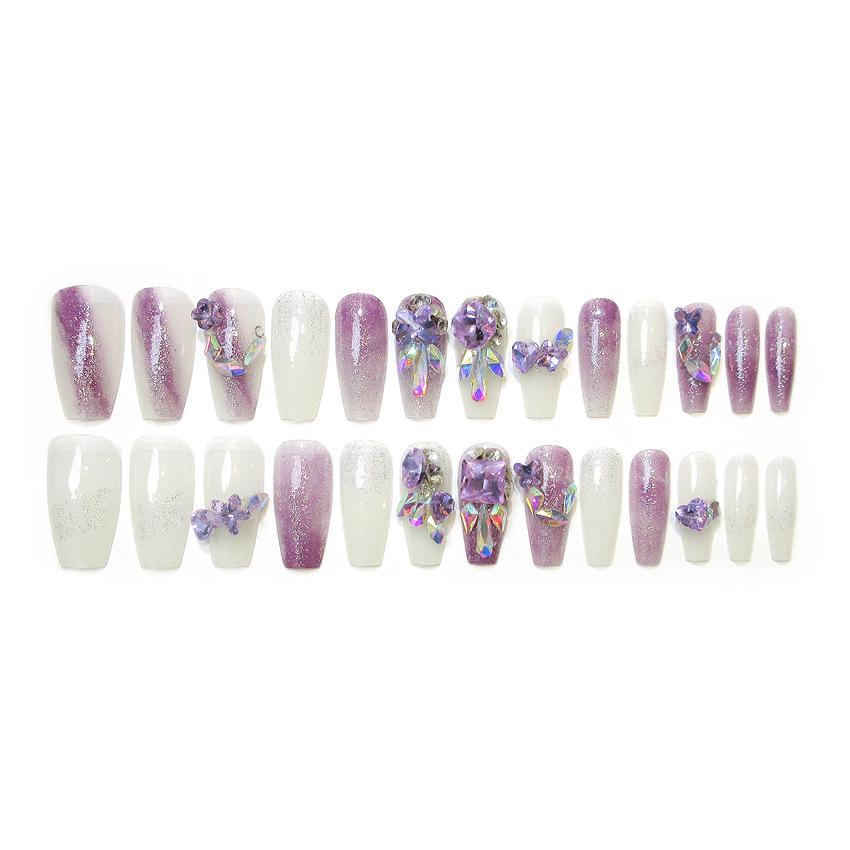 Unghii Medii Coffin Presate cu Designuri cu Strasuri Reutilizabile Acoperire Completă Adeziv pe Unghii False Presate Unghii Artificiale False Unghii Autocolante pentru Femei