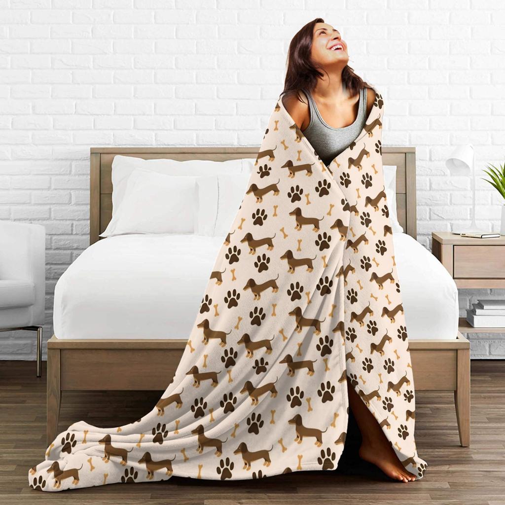 Dachshund Flannel Blankets Dogs Animal Custom Throw Blankets for Bed Sofa Couch 200x150cm Plush Thin Quilt