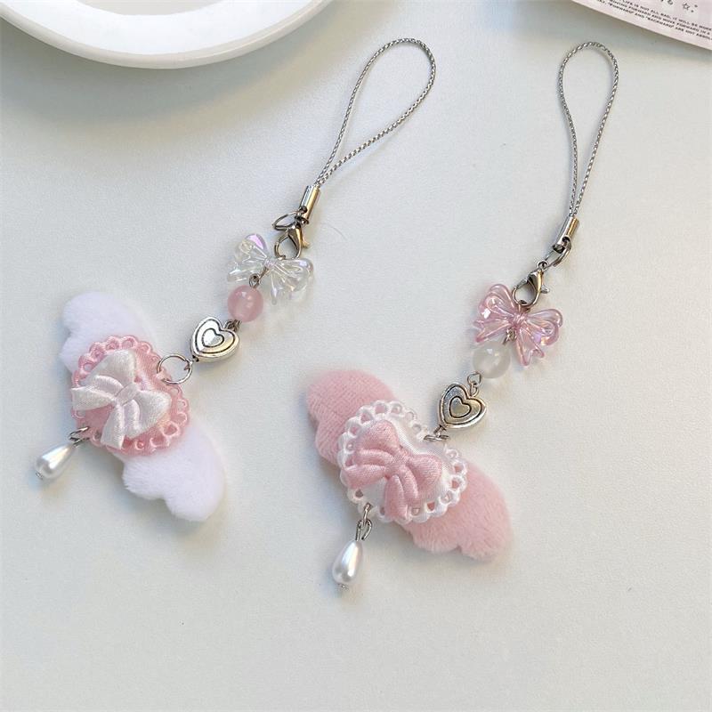 Niedliche Süße Engelsflügel Schleife Handy-Lanyard-Umhängeband Schlüsselanhänger Anhänger Anti-Verloren Handykette Taschenanhänger Mädchenhafter Handy-Anhänger Geschenke