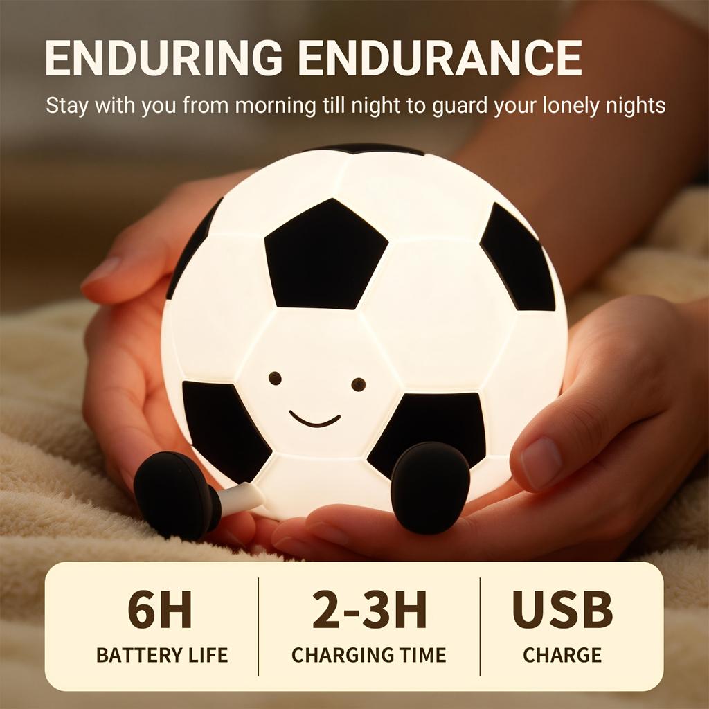 Cute Football LED Night Light Silicone Pat Sensor Rechargeable Bedside Lamp Kids Gift Soccer Ball Warm Light