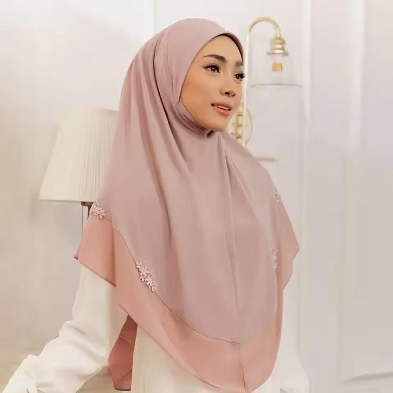 Fashion Double Layer Instant Hijab Full Cover Head Women Soft Chiffon Amira Scarf Islam Female Ramadan Headscarf Solid Turban