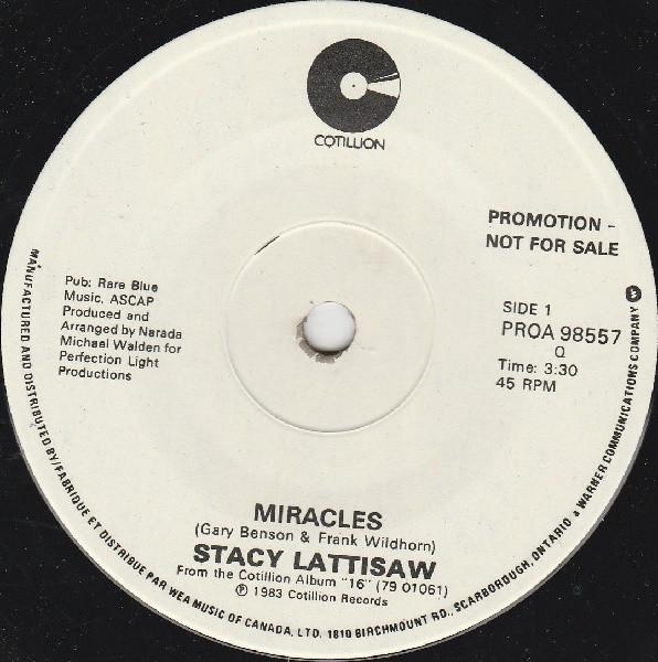 

7-дюймовая пластинка STACY LATTISAW Miracles Black Pumps And Pink Lip PROA98557PROMO Cotillion 1983 Канада SoulFunk Б/у