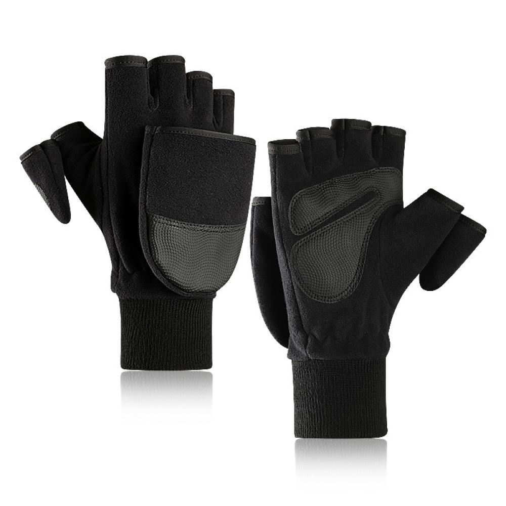 Winter Polar Fleece Half Finger Flip Gloves Double Layer Thicken Touch Fingerless Convertible Mitten