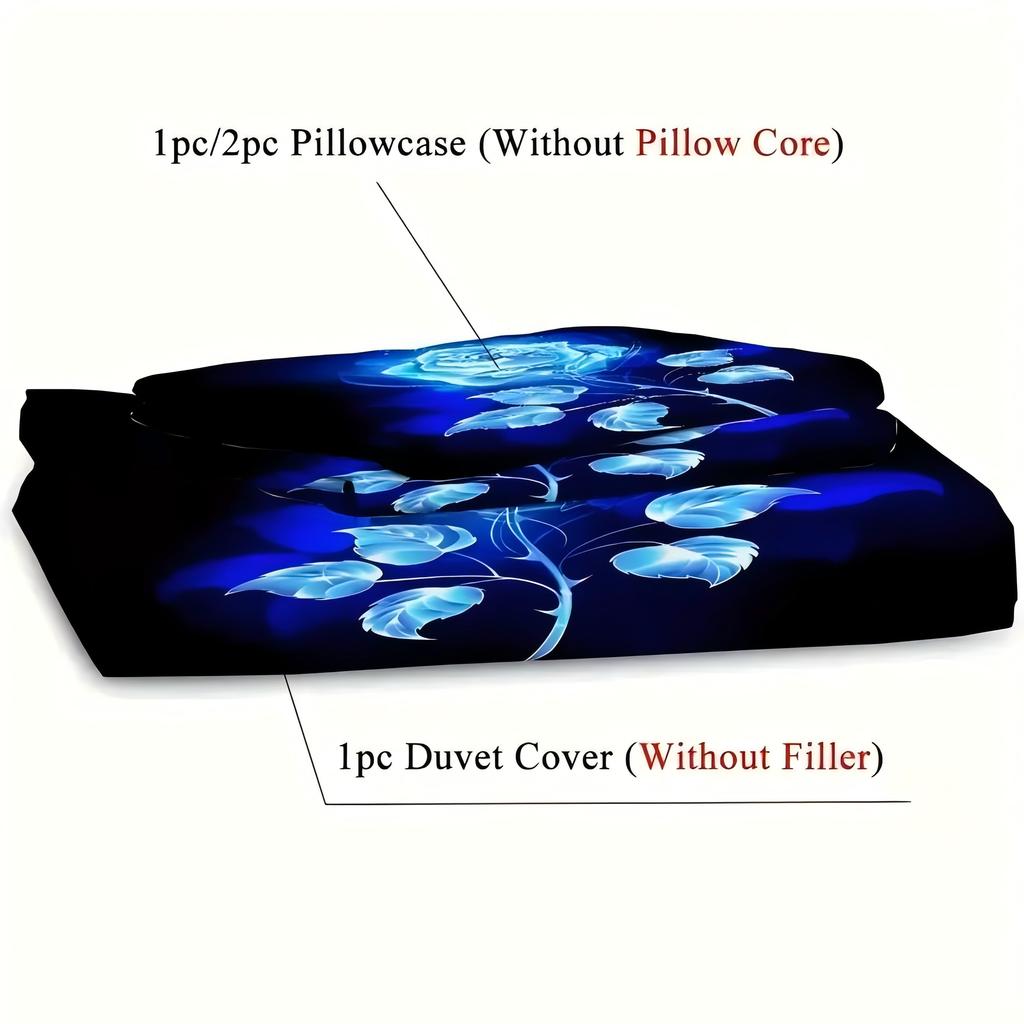Blooming Blue Rose 3D Printed Quilt Cover Beautiful Rose Bedding Cover Pillowcase Luxury Home Textiles Floral Duvet Cover Sets