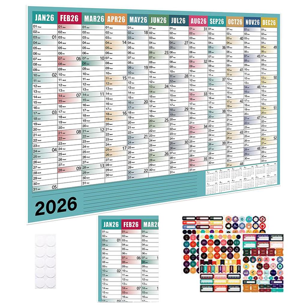 2026/2026 Yearly Wall Calendar Annual Planner Home Decoration Desk Accessories Schedule Organizer 12 Months 365 Days Calendar