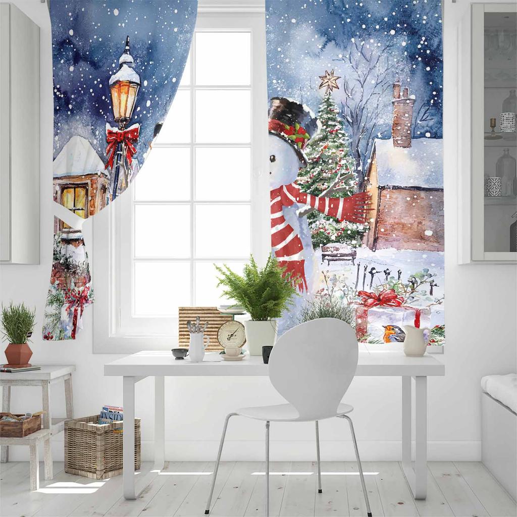 Christmas Winter Christmas Snowman Snow Scene Blackout Curtains For Living Room Bedroom Window Treatment Blinds Kitchen Drapes