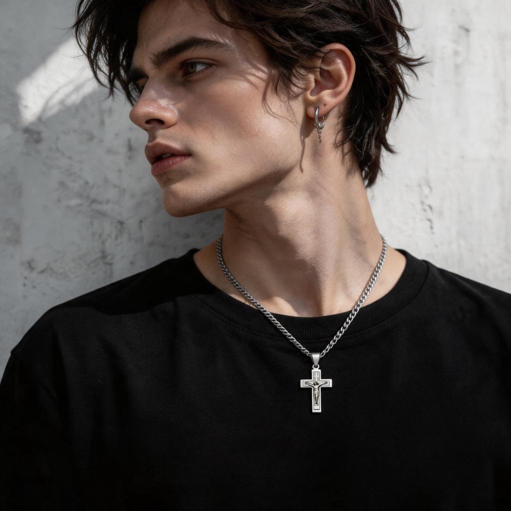 Stainless Steel Jesus Cross Pendant For Women Men, Silver Tone Fashion Jewelry, Faith Pray Jewelry Gifts