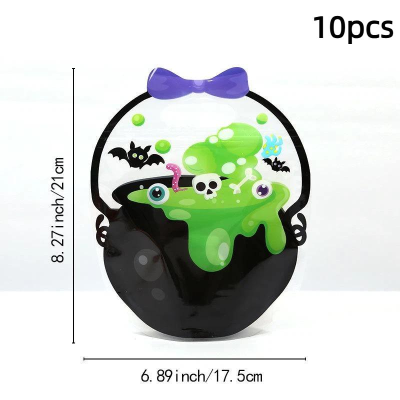 10Pcs Halloween Pumpkin Witch Cauldron Self Sealing Bags For Cookie Candy Jewelry Gift Packaging Storage Supplies