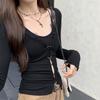 Gray Card Spice Girl Buckle Lace Collar Long Sleeve Spring Women's Inner Top Knitted Cardigan