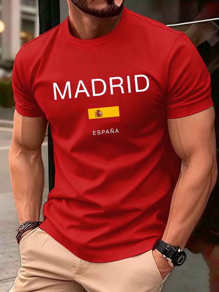 Madrid Spain Flag Design Mens TShirt Soft Loose ONeck T Shirts AllMatch Cotton Streetwear Unisex Summer Casual Short Sleeve