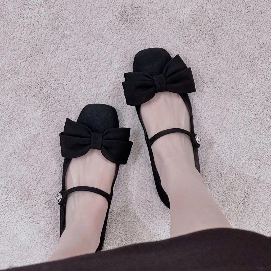 Sheepskin~ French bow leather shoes Mary Jane shoes women's beautiful versatile small heels thick heel single shoes ladyshoes