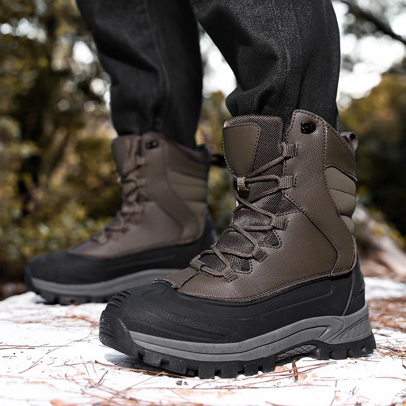 Winter High-Top Men's Snow Boots with Fleece Lining Thickened Waterproof Non-Slip Warm Fur and Cold-Resistant Cotton Shoes