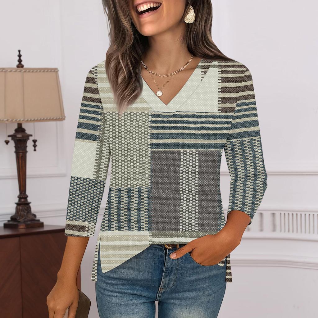 3/4 Ermskjorter For Kvinner Trykk Grafiske T-skjorter Bluser Casual Pluss Størrelse Basis Topper Pullover