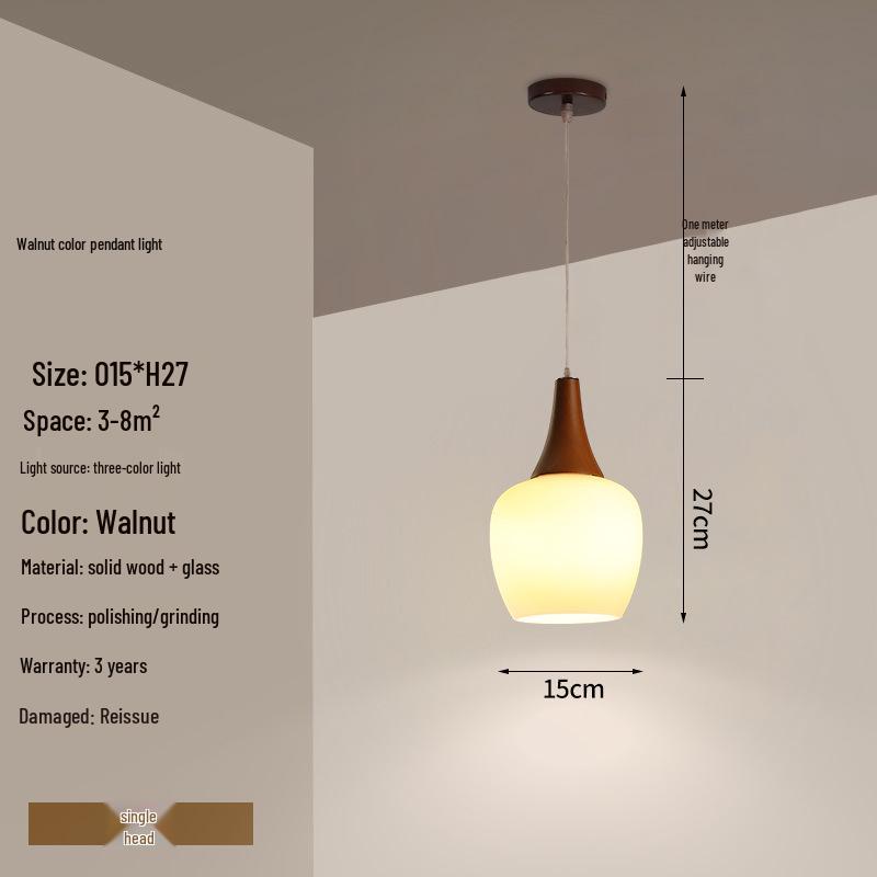 Modern Solid Wood Pendant Lamp with Three Heads, Walnut Finish, Japanese Style for Dining Rooms and Bars.